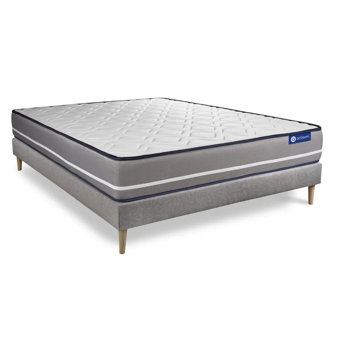 ACTISOMEnsemble matelas a memoire ACTIMEMO PUR 3 zones de confort sommier KIT gris