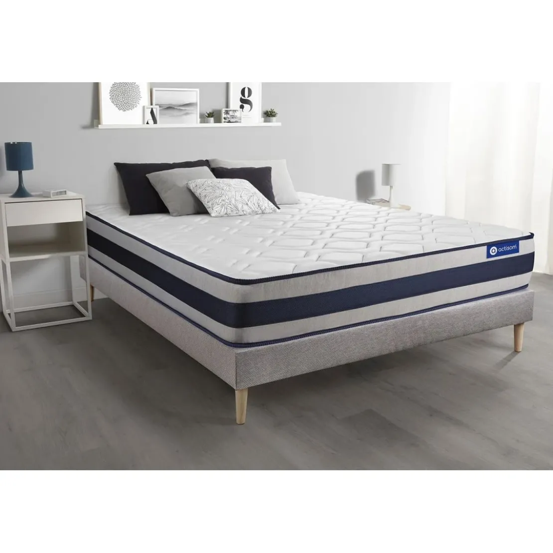 ACTISOMEnsemble matelas Latex et Memoire de forme Maxi epaisseur 5 zones de confort et sommier KIT gris