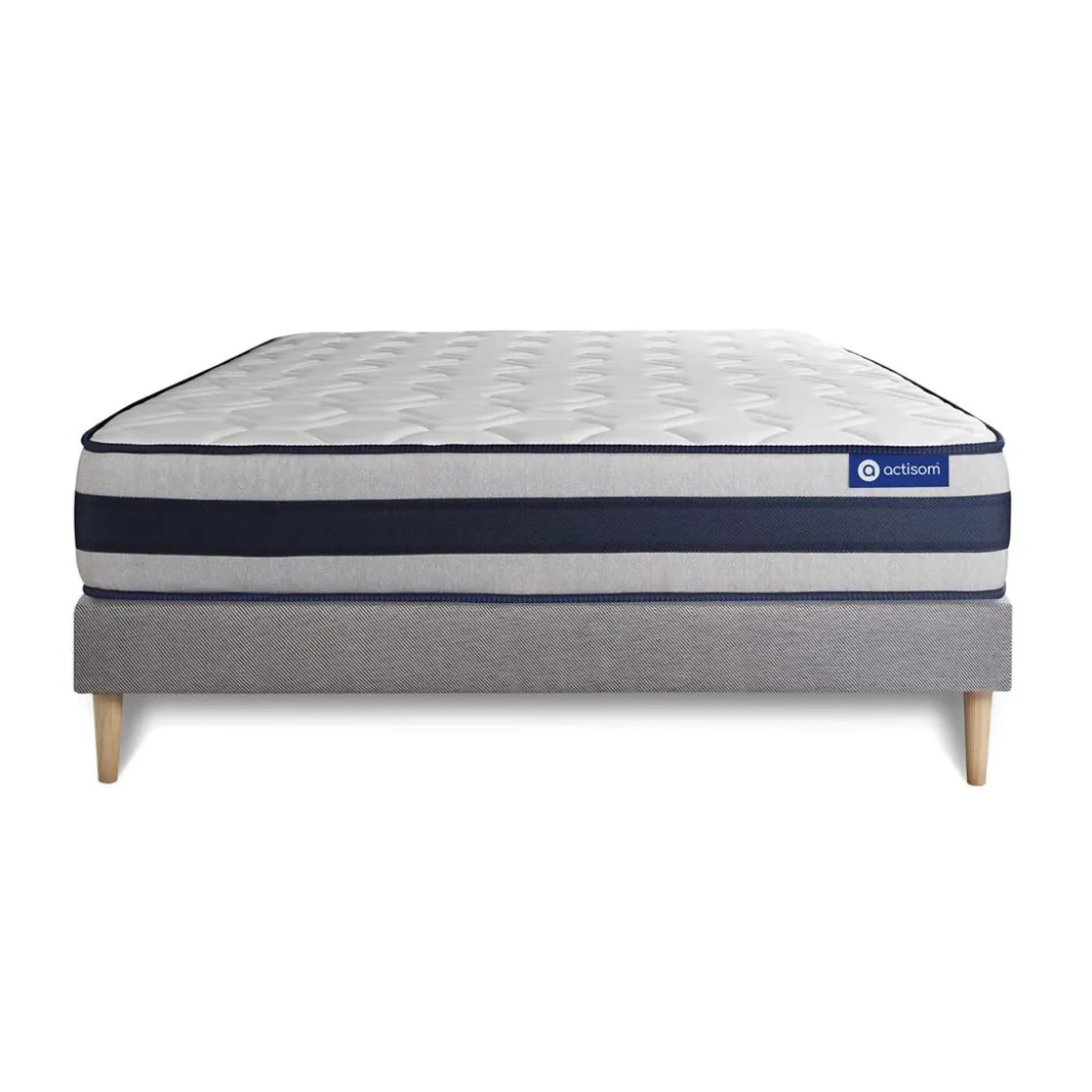 ACTISOMEnsemble matelas Latex et Memoire de forme Maxi epaisseur 5 zones de confort et sommier KIT gris