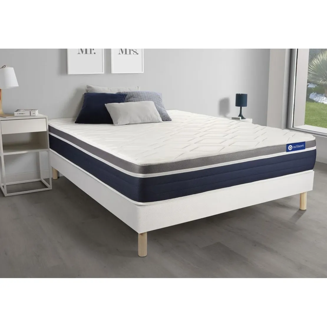 ACTISOMEnsemble Matelas Latex memoire de forme Maxi epaisseur 7 zones de confort sommier KIT blanc