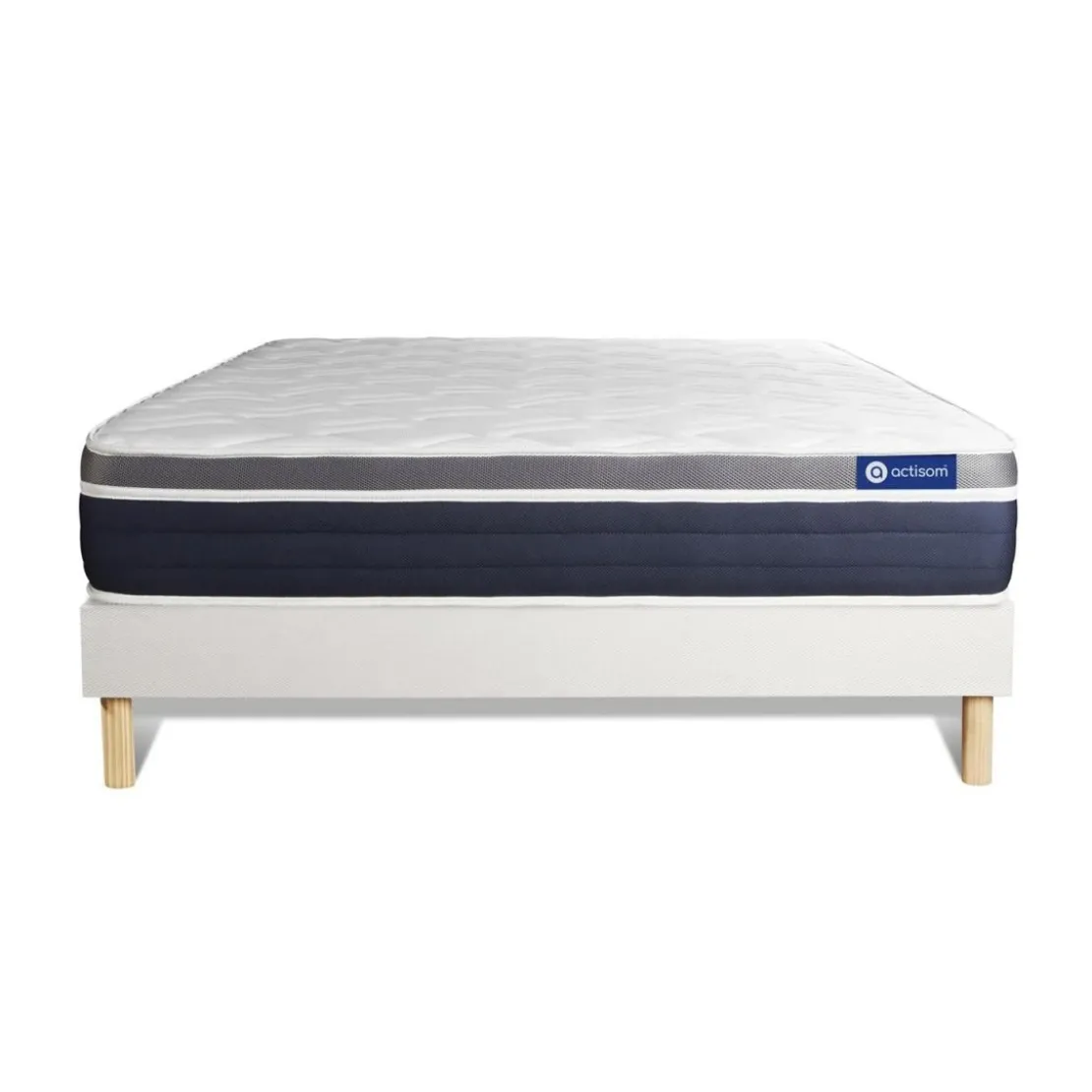 ACTISOMEnsemble Matelas Latex memoire de forme Maxi epaisseur 7 zones de confort sommier KIT blanc