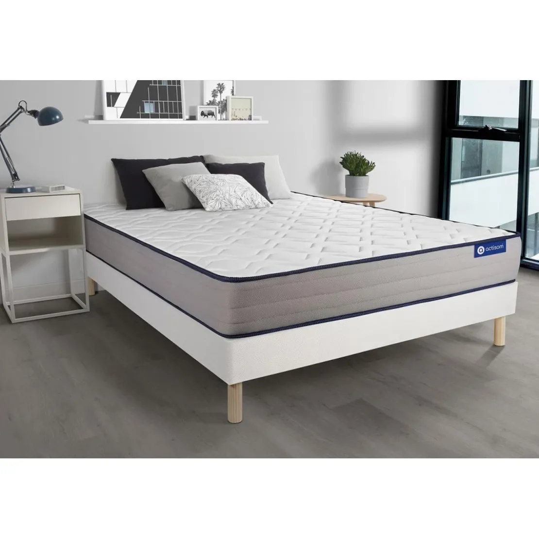 ACTISOMEnsemble matelas Latex et Memoire de forme ACTILATEX FORM 5 zones de confort sommier KIT blanc