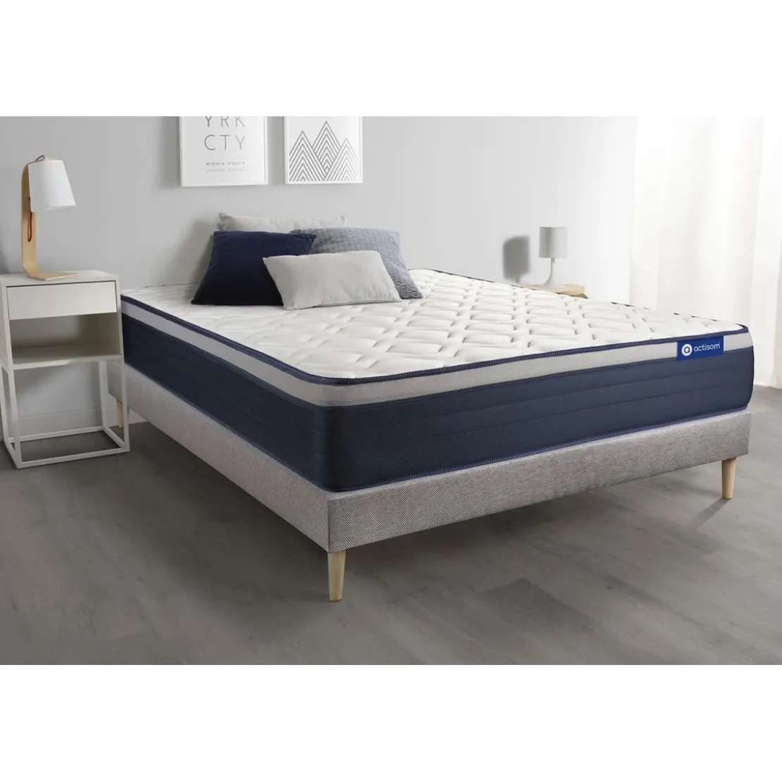 ACTISOMEnsemble matelas Latex Memoire de forme ACTILATEX MAX Maxi épaisseur 7zones de confort et sommier KIT gris