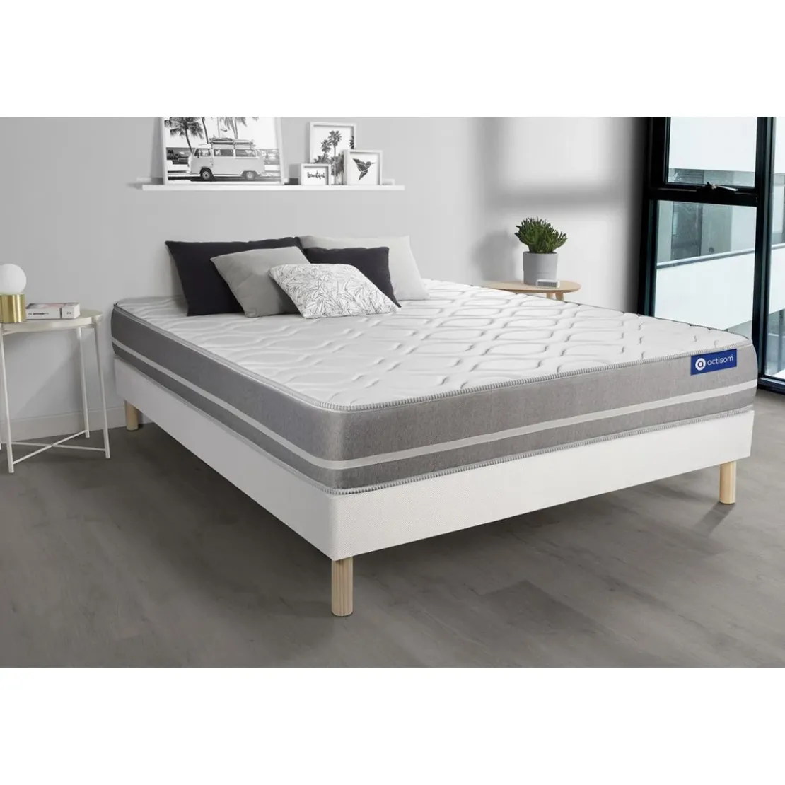 ACTISOMEnsemble matelas Latex memoire de forme ACTILATEX TOUCH 3 zones de confort sommier KIT blanc