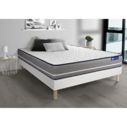 ACTISOMEnsemble matelas Latex memoire de forme ACTILATEX PUR3 zones de confort sommier KIT blanc
