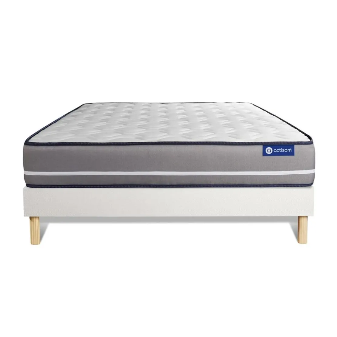 ACTISOMEnsemble matelas Latex memoire de forme ACTILATEX PUR3 zones de confort sommier KIT blanc