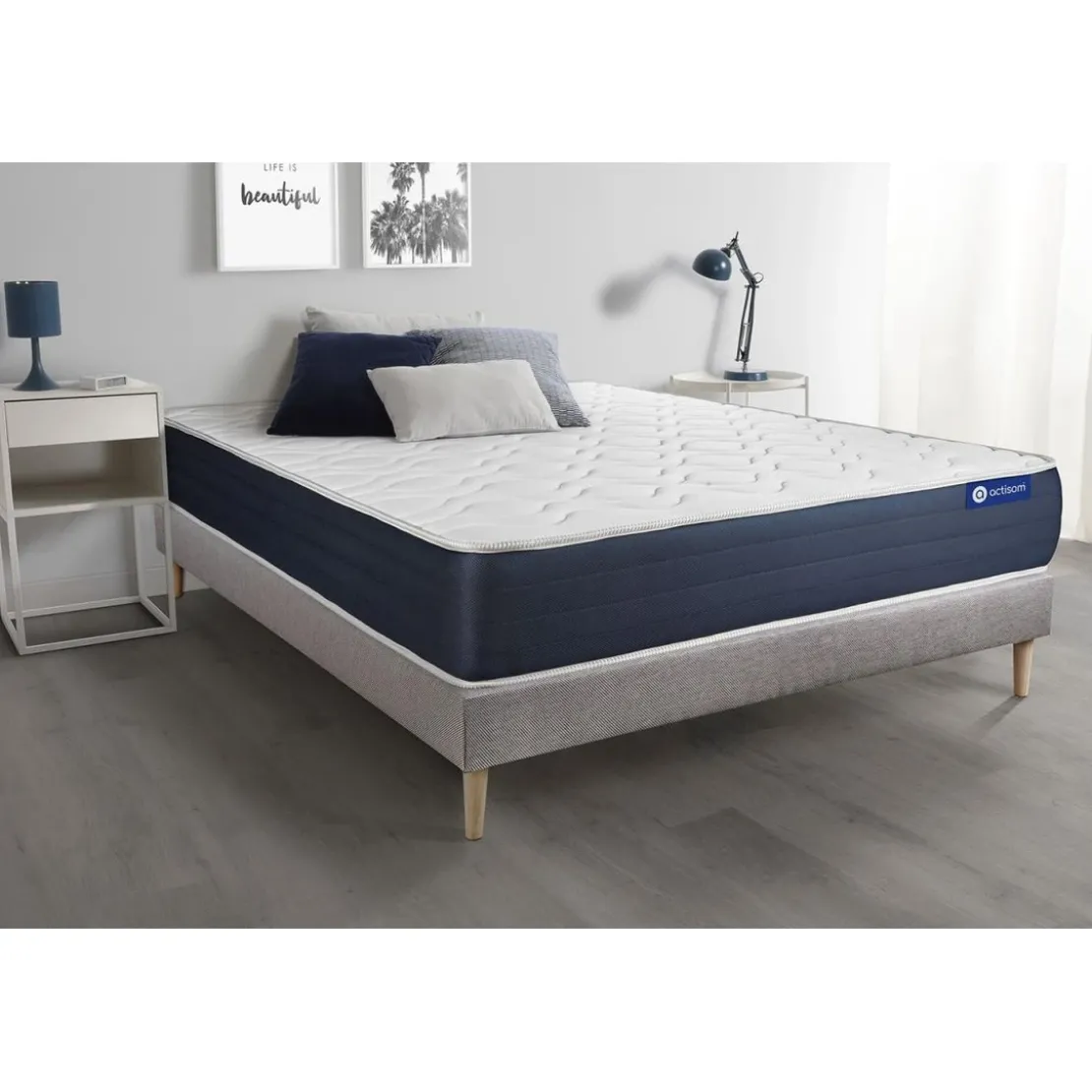 ACTISOMEnsemble matelas Latex et Memoire de forme ACTILATEX SLEEP 5 zones de confort et sommier KIT gris