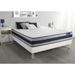 ACTISOMEnsemble matelas Latex et Memoire de forme Maxi epaisseur 5 zones de confort et sommier KIT blanc