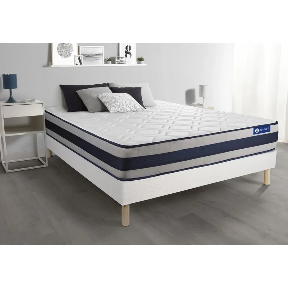 ACTISOMEnsemble matelas Latex et Memoire de forme Maxi epaisseur 5 zones de confort et sommier KIT blanc