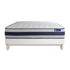 ACTISOMEnsemble matelas Latex et Memoire de forme Maxi epaisseur 5 zones de confort et sommier KIT blanc