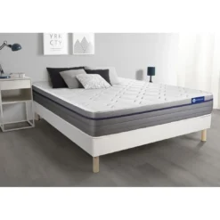 ACTISOMEnsemble matelas Latex Memoire de forme ACTILATEX ZEN Maxi epaisseur 7 zones de confort sommier KIT blanc