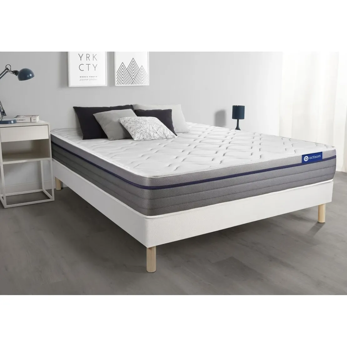 ACTISOMEnsemble matelas Latex Memoire de forme ACTILATEX ZEN Maxi epaisseur 7 zones de confort sommier KIT blanc