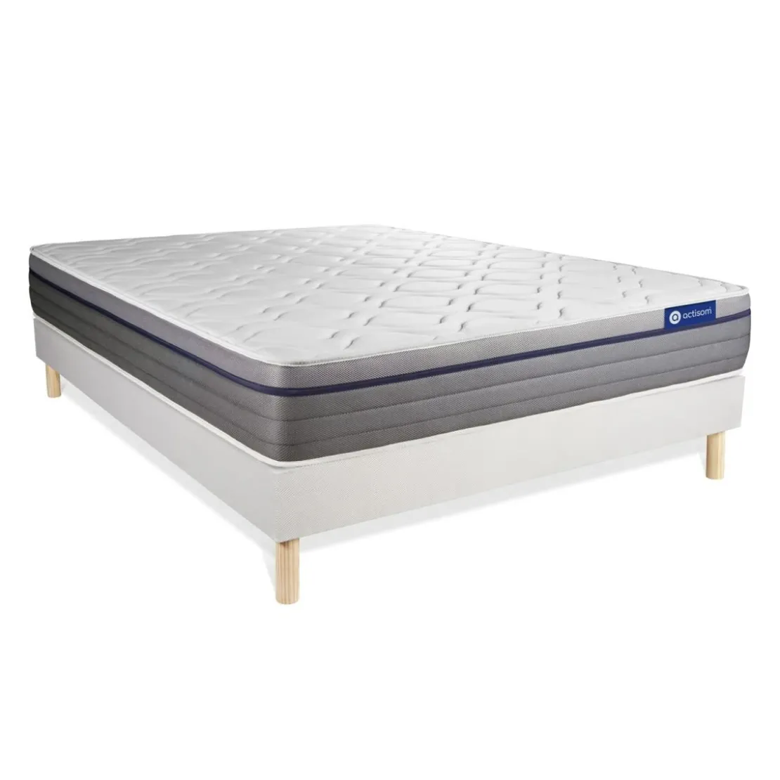 ACTISOMEnsemble matelas Latex Memoire de forme ACTILATEX ZEN Maxi epaisseur 7 zones de confort sommier KIT blanc