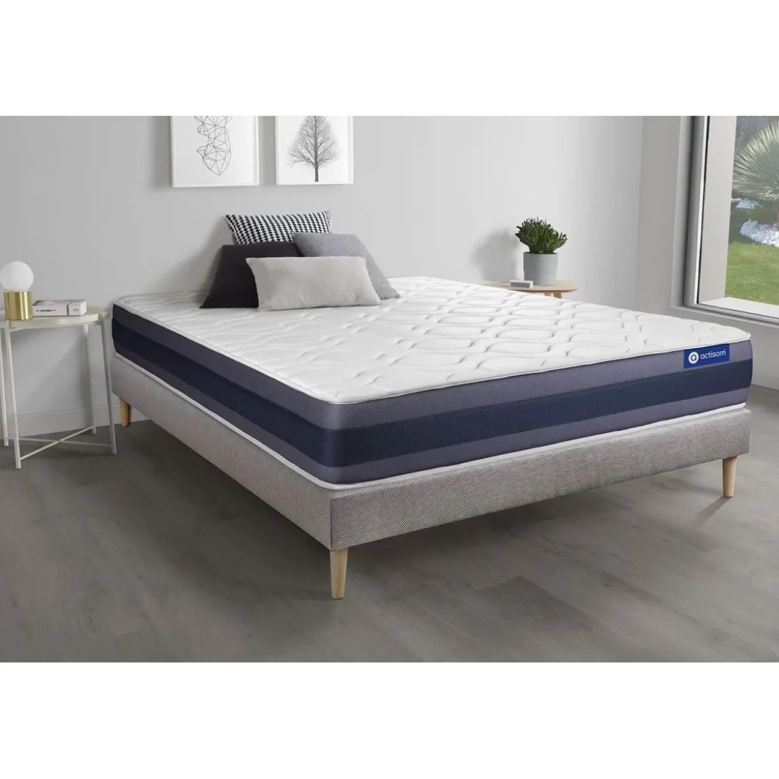 ACTISOMEnsemble matelas Latex et Memoire de forme ACTILATEX MORPHO Maxi epaisseur 5 zones de confort et sommier KIT gris