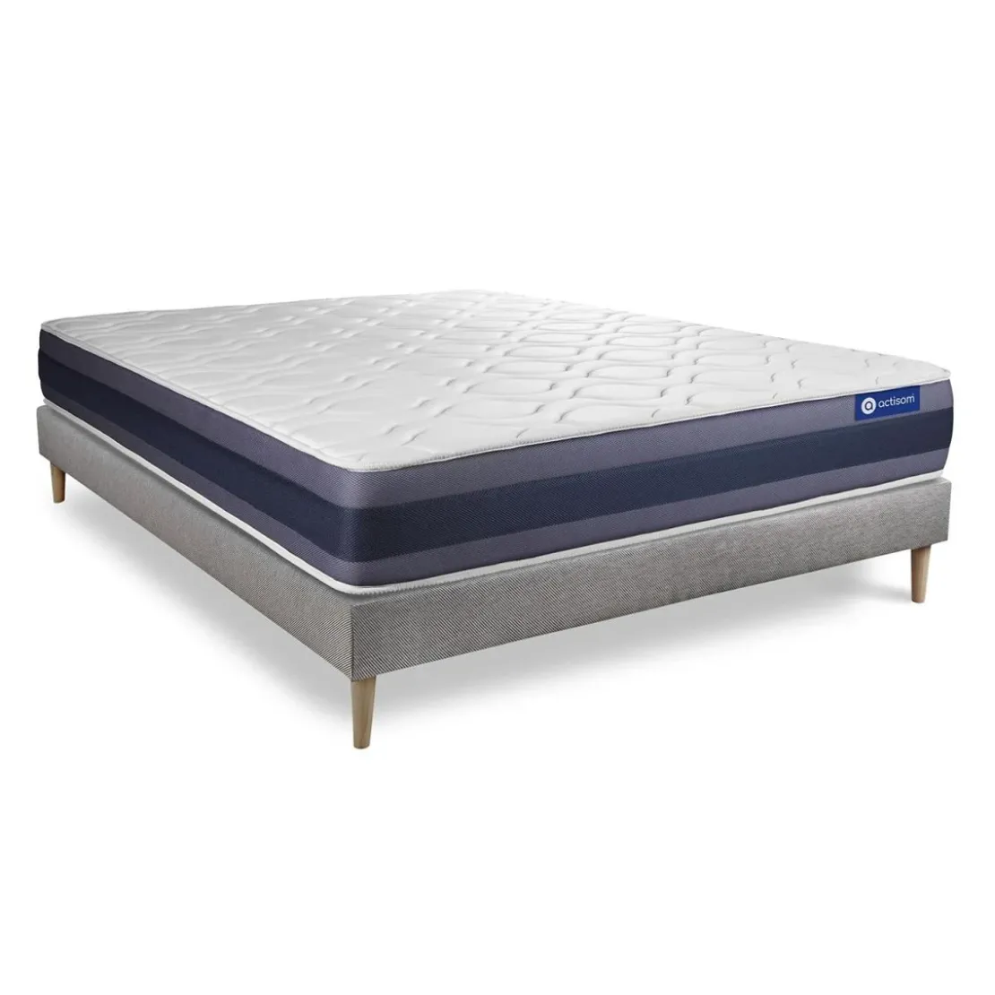ACTISOMEnsemble matelas Latex et Memoire de forme ACTILATEX MORPHO Maxi epaisseur 5 zones de confort et sommier KIT gris