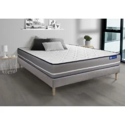 ACTISOMEnsemble matelas Latex memoire de forme ACTILATEX PUR 3 zones de confort sommier KIT gris