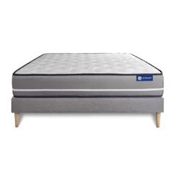 ACTISOMEnsemble matelas Latex memoire de forme ACTILATEX PUR 3 zones de confort sommier KIT gris
