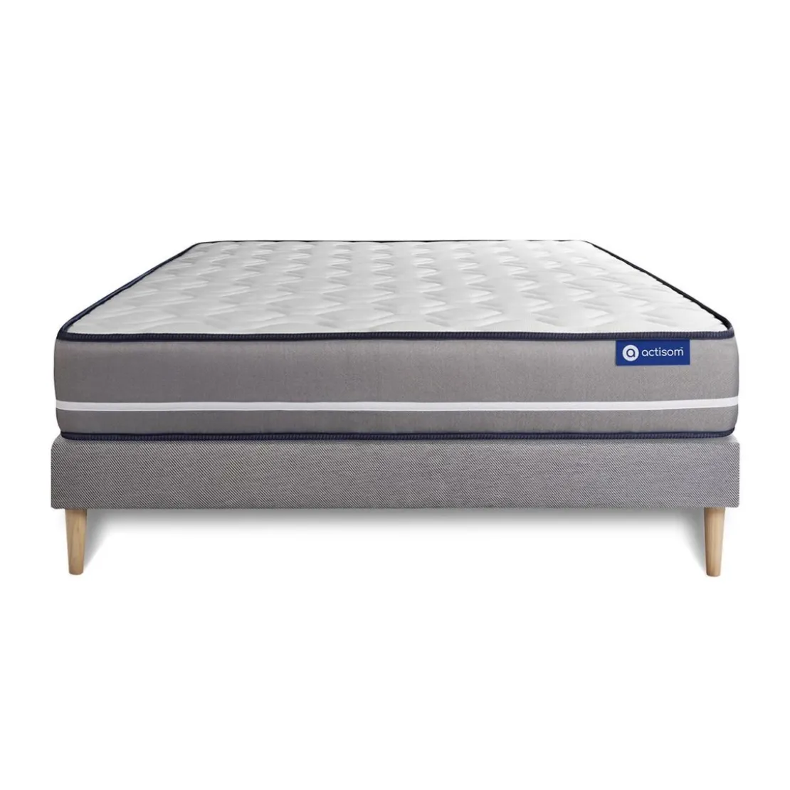 ACTISOMEnsemble matelas Latex memoire de forme ACTILATEX PUR 3 zones de confort sommier KIT gris