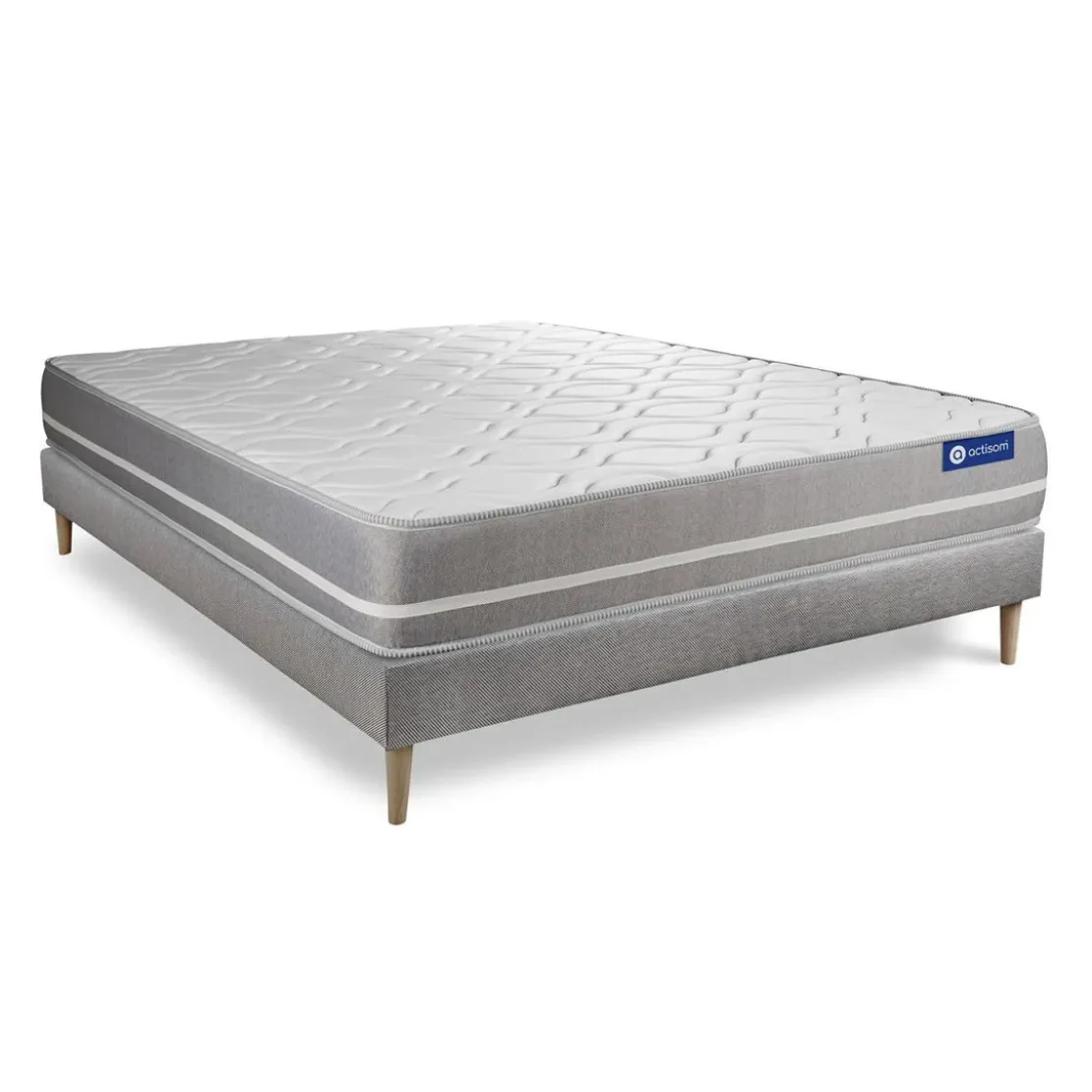 ACTISOMEnsemble matelas Latex memoire de forme ACTILATEX TOUCH 3 zones de confort sommier KIT gris