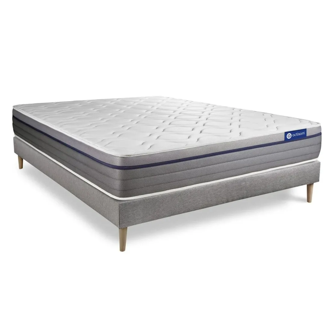 ACTISOMEnsemble matelas Latex Memoire de forme ACTILATEX ZEN Maxi epaisseur 7 zones de confort sommier KIT gris