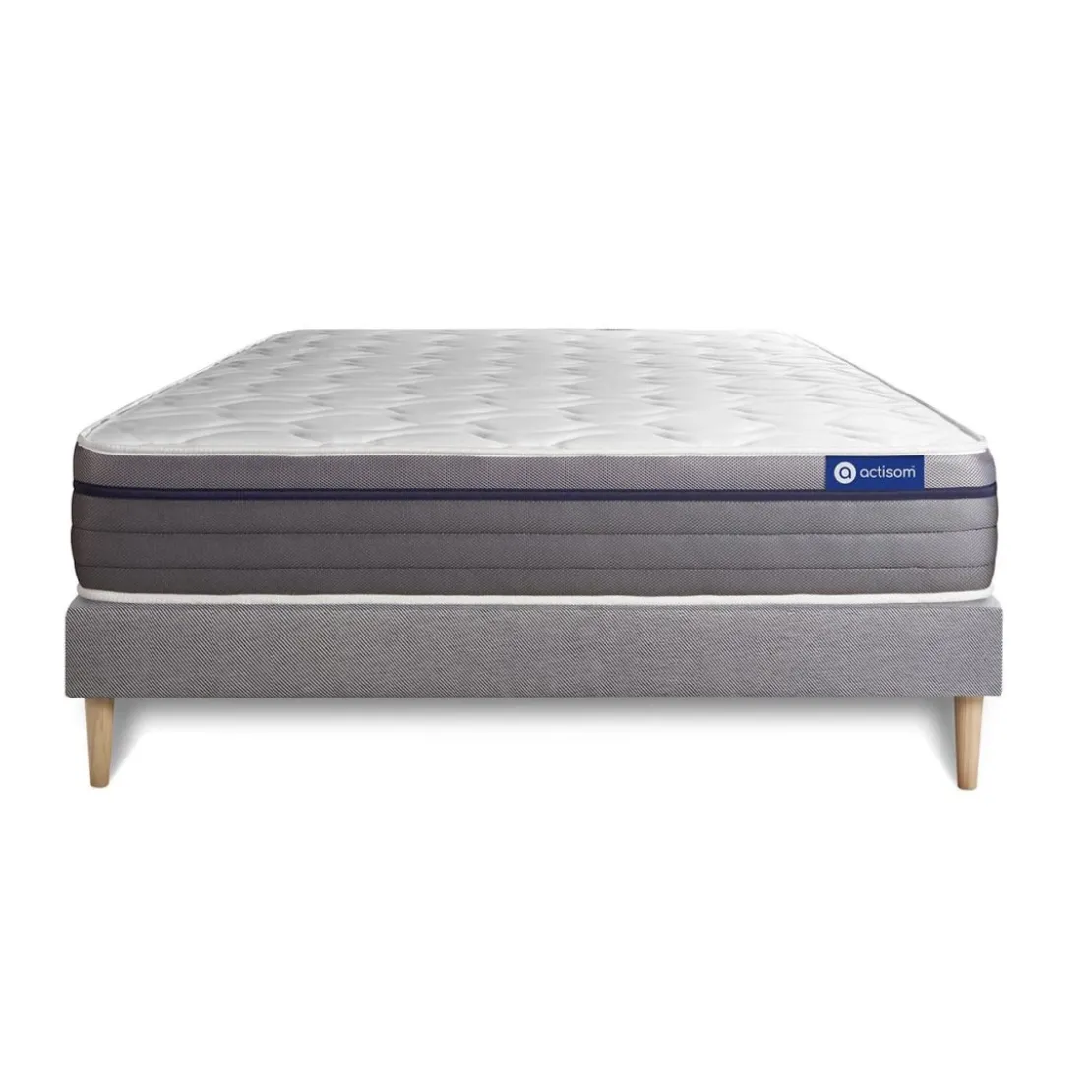 ACTISOMEnsemble matelas Latex Memoire de forme ACTILATEX ZEN Maxi epaisseur 7 zones de confort sommier KIT gris