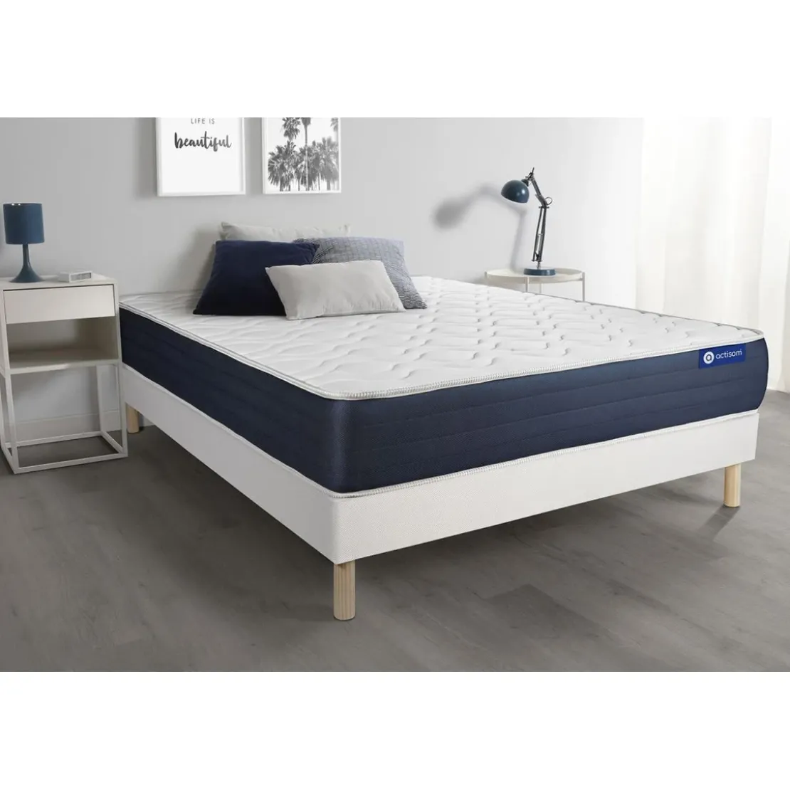 ACTISOMEnsemble matelas Latex et Memoire de forme ACTILATEX SLEEP 5 zones de confort et sommier KIT blanc