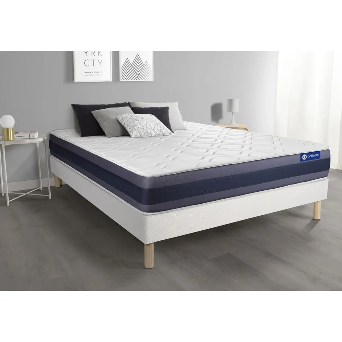 ACTISOMEnsemble matelas Memoire de forme ACTIMEMO MORPHO Maxi epaisseur 5zones de confort sommier KIT blanc