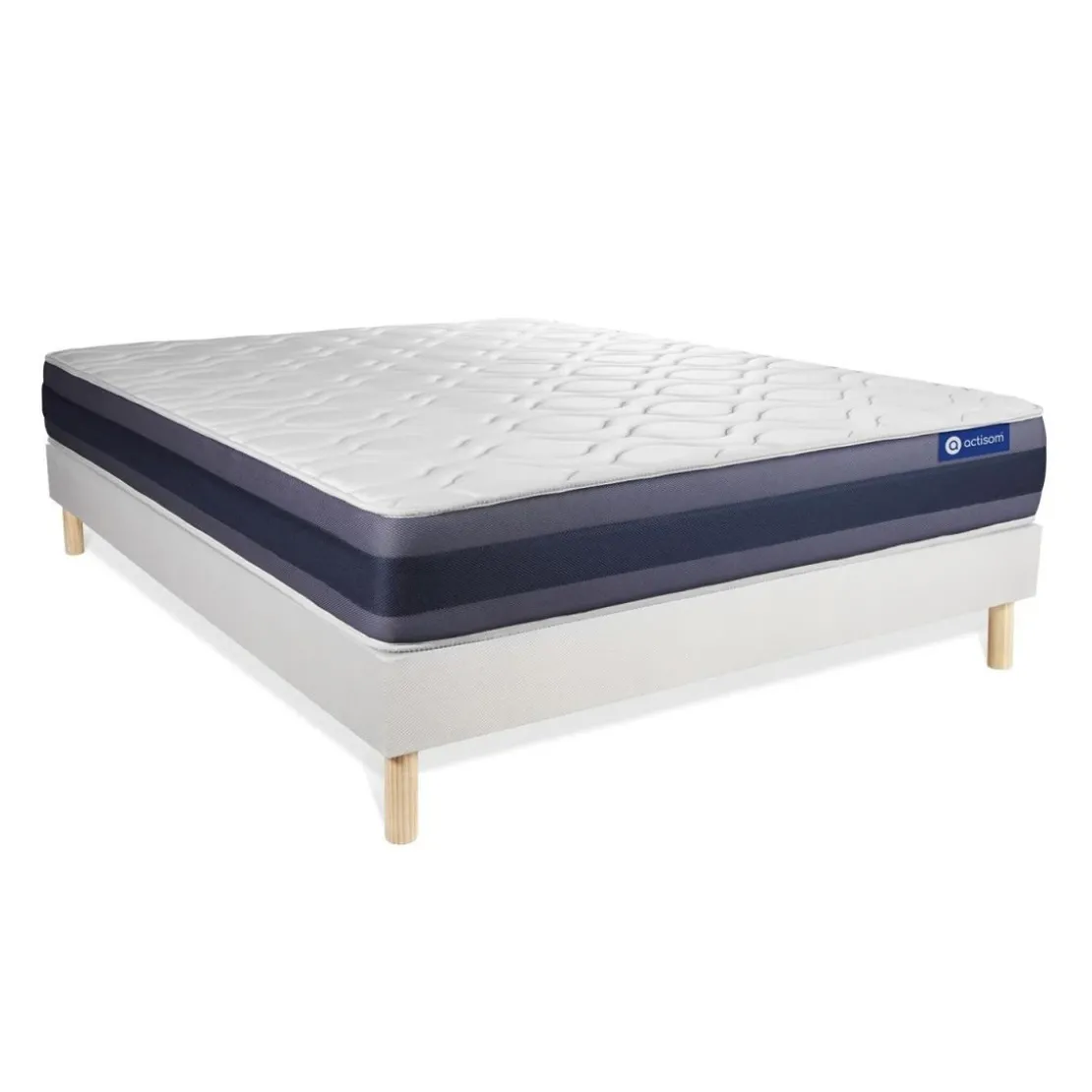 ACTISOMEnsemble matelas Memoire de forme ACTIMEMO MORPHO Maxi epaisseur 5zones de confort sommier KIT blanc