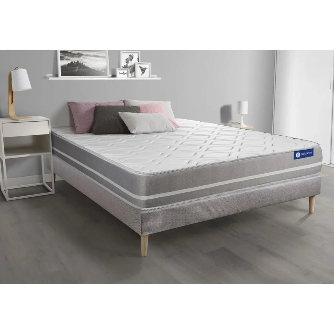 ACTISOMEnsemble matelas Memoire de forme ACTIMEMO TOUCH 3 zones de confort sommier KIT gris