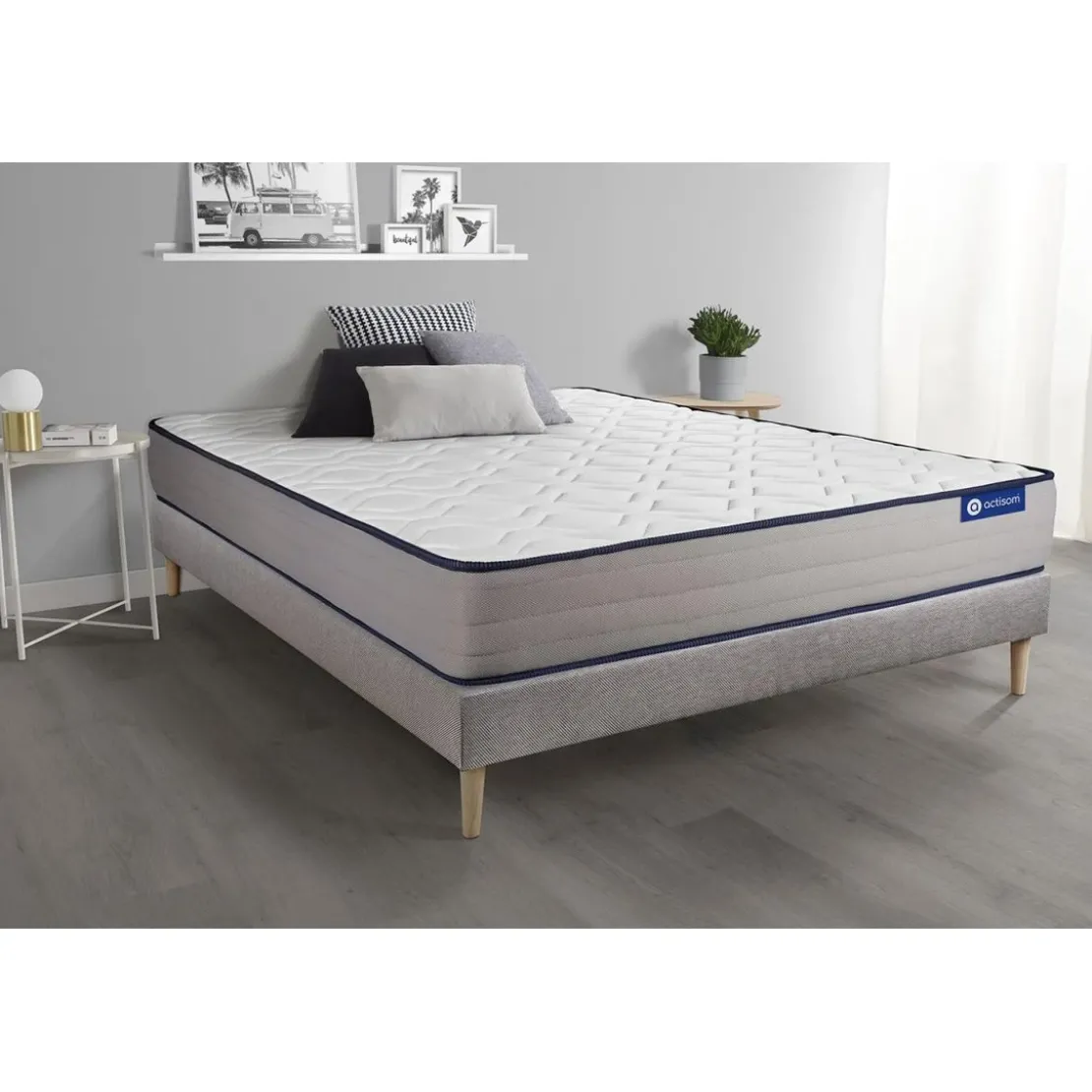 ACTISOMEnsemble matelas Memoire de forme ACTIMEMO FORM 5 zones de confort sommier KIT gris