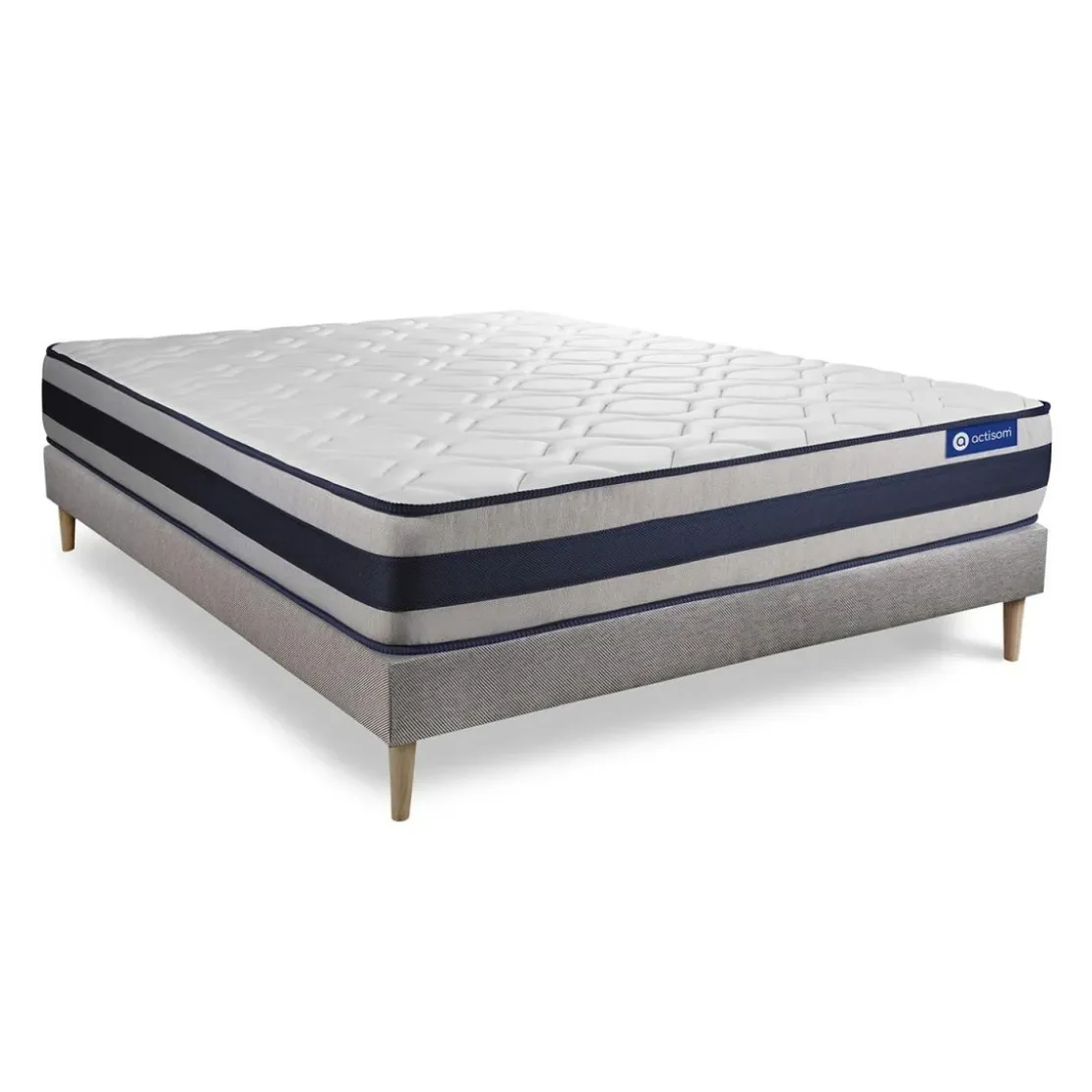 ACTISOMEnsemble matelas Memoire de forme ACTIMEMO ERGO Maxi epaisseur 5 zones de confort sommier KIT gris