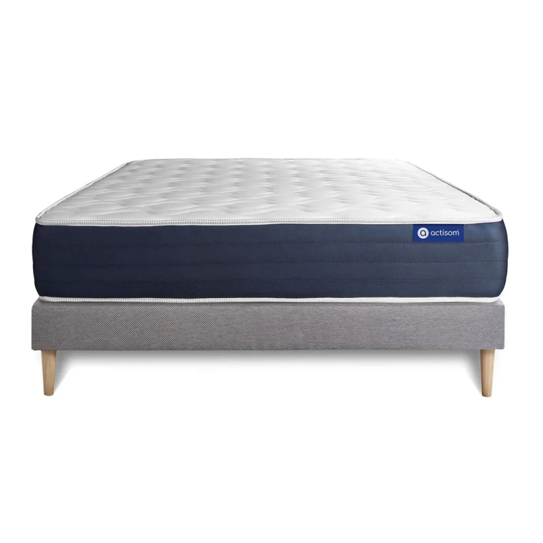 ACTISOMEnsemble matelas Memoire de forme ACTIMEMO SLEEP 5 zones de confort sommier KIT gris
