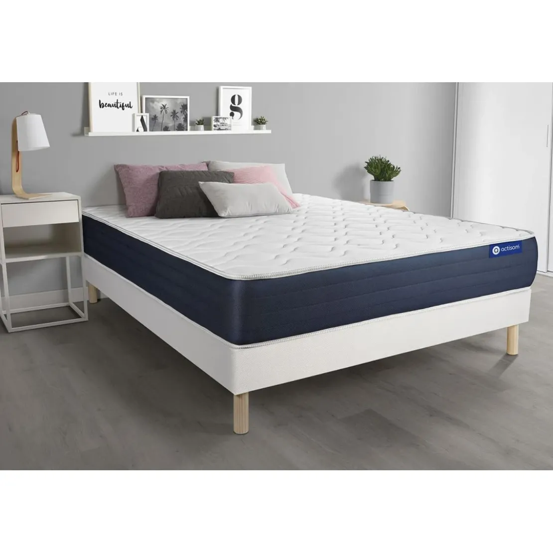 ACTISOMEnsemble matelas Memoire de forme ACTIMEMO SLEEP 5 zones de confort sommier KIT blanc