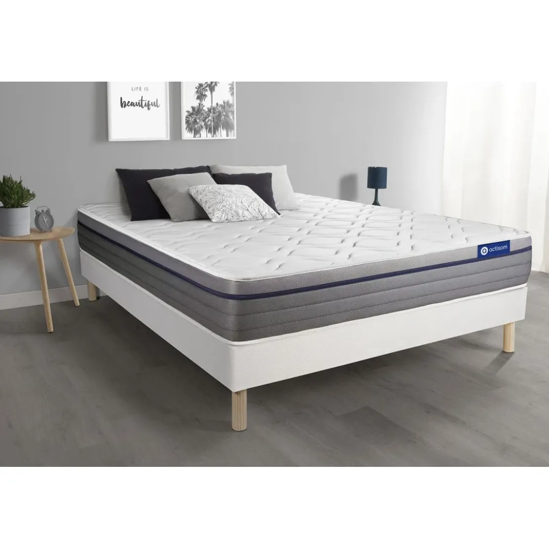ACTISOMEnsemble matelas Memoire de forme ACTIMEMO ZEN Maxi epaisseur 7 zones de confort sommier KIT blanc