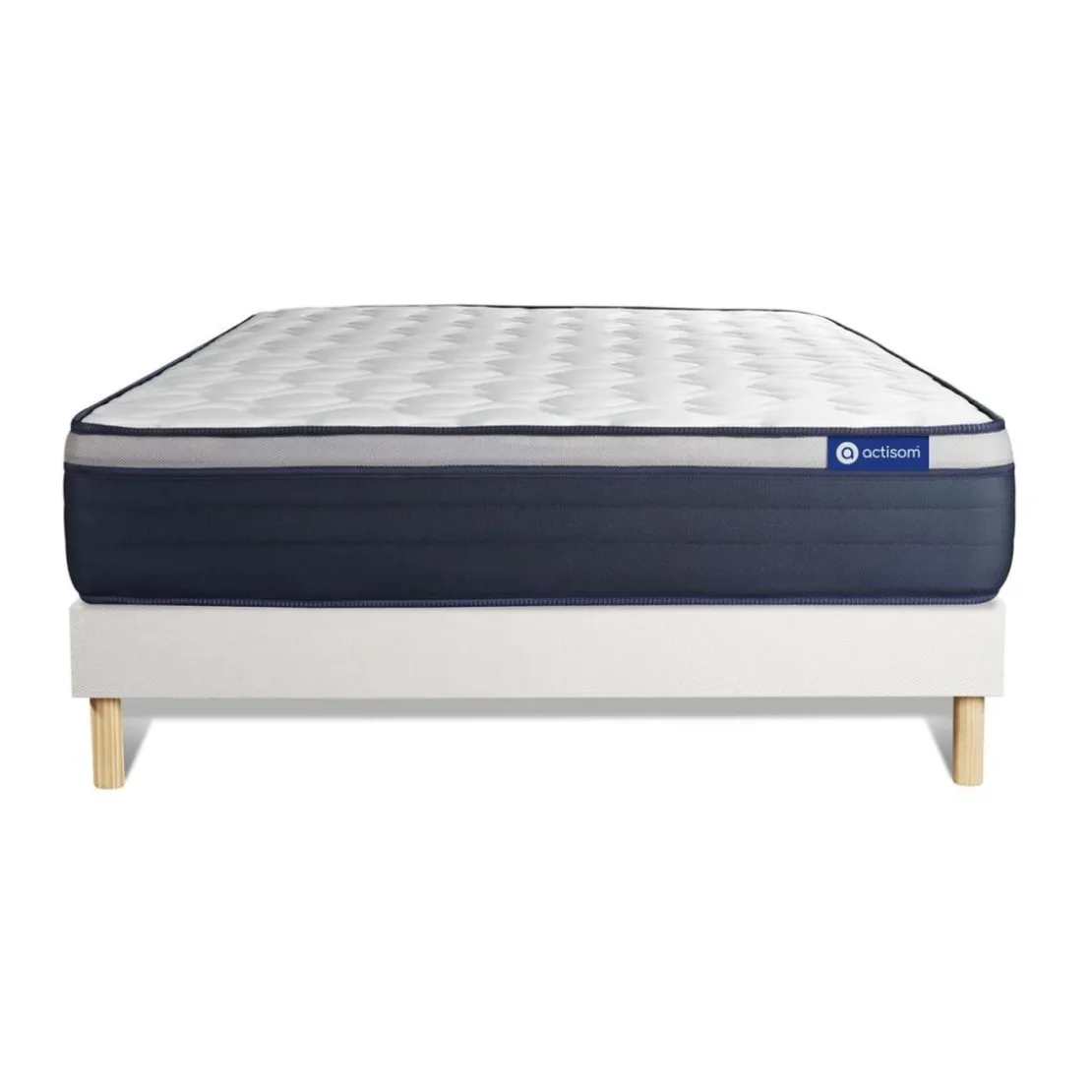 ACTISOMEnsemble matelas Memoire de forme ACTIMEMO MAX Maxi epaisseur 7zones de confort sommier KIT blanc