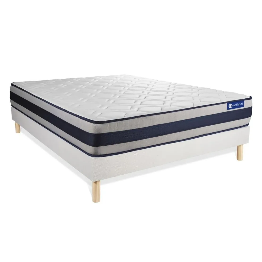 ACTISOMEnsemble matelas Memoire de forme ACTIMEMO ERGO Maxi epaisseur 5 zones de confort sommier KIT blanc