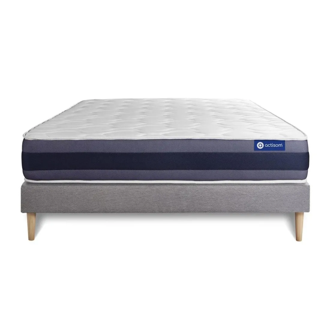 ACTISOMEnsemble matelas Memoire de forme ACTIMEMO MORPHO Maxi epaisseur 5 zones de confort sommier KIT gris