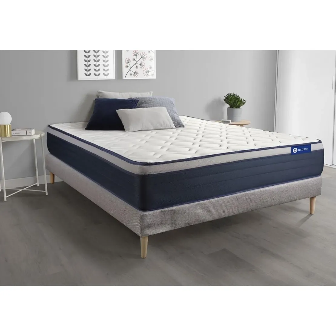 ACTISOMEnsemble matelas Memoire de forme ACTIMEMO MAX Maxi epaisseur 7 zones de confort sommier KIT gris