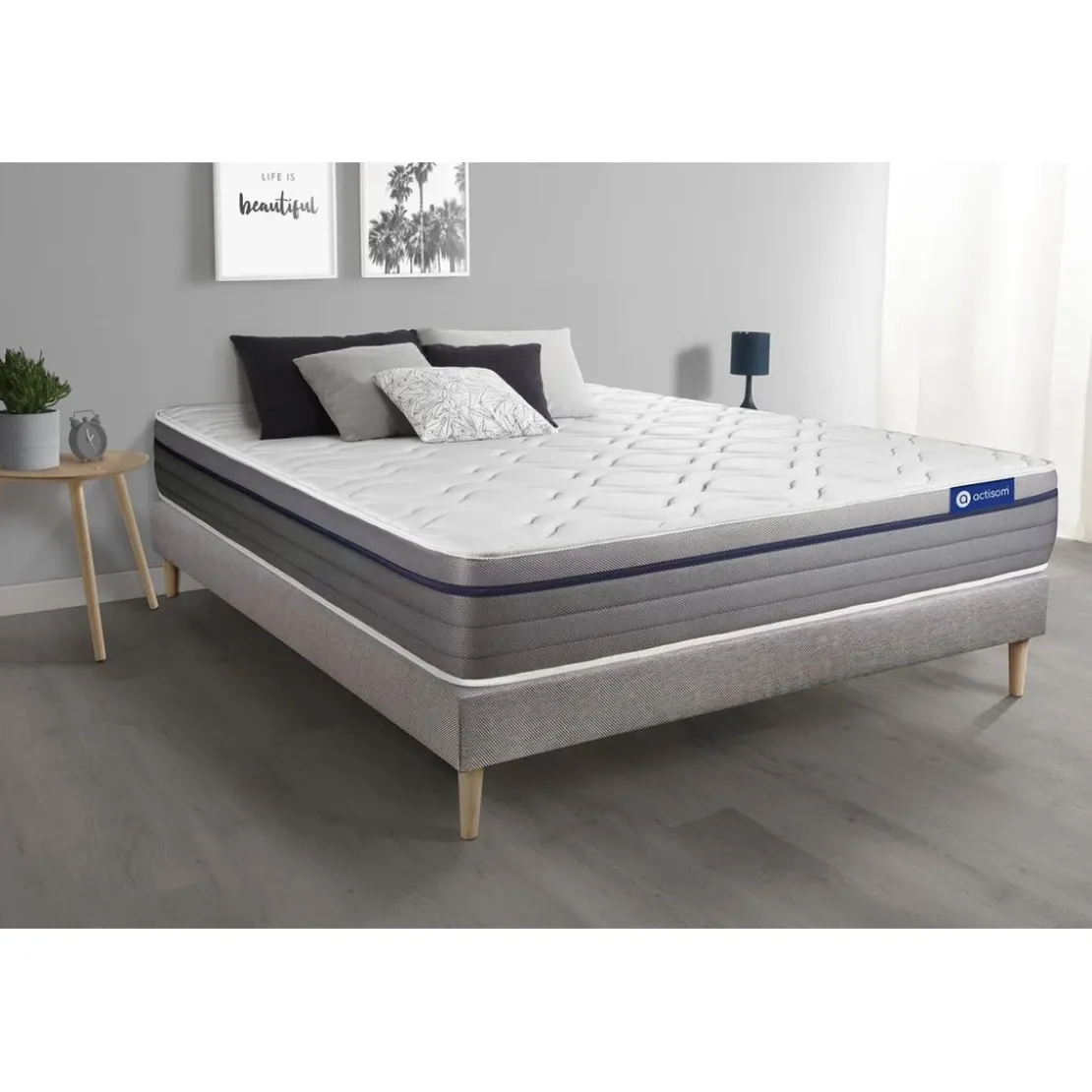 ACTISOMEnsemble matelas Memoire de forme ACTIMEMO ZEN Maxi epaisseur 7 zones de confort sommier KIT gris