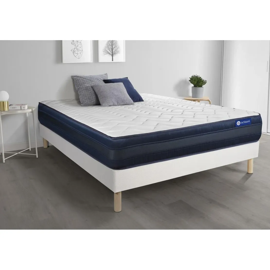 ACTISOMEnsemble matelas Memoire de forme Maxi epaisseur 5zones de confort sommier KIT blanc