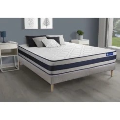 ACTISOMEnsemble matelas Ressorts ensaches et Memoire de forme ACTIFLEX ERGO Maxi épaisseur 5 zones confort et sommier KIT gris