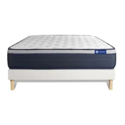 ACTISOMEnsemble matelas Ressorts ensaches Memoire de forme ACTIFLEX MAX Maxi epaisseur 7 zones confort sommier KIT blanc
