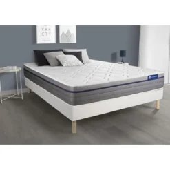 ACTISOMEnsemble matelas Ressorts ensaches Memoire de forme ACTIFLEX ZEN Maxi epaisseur 7 zones de confort sommier KIT blanc