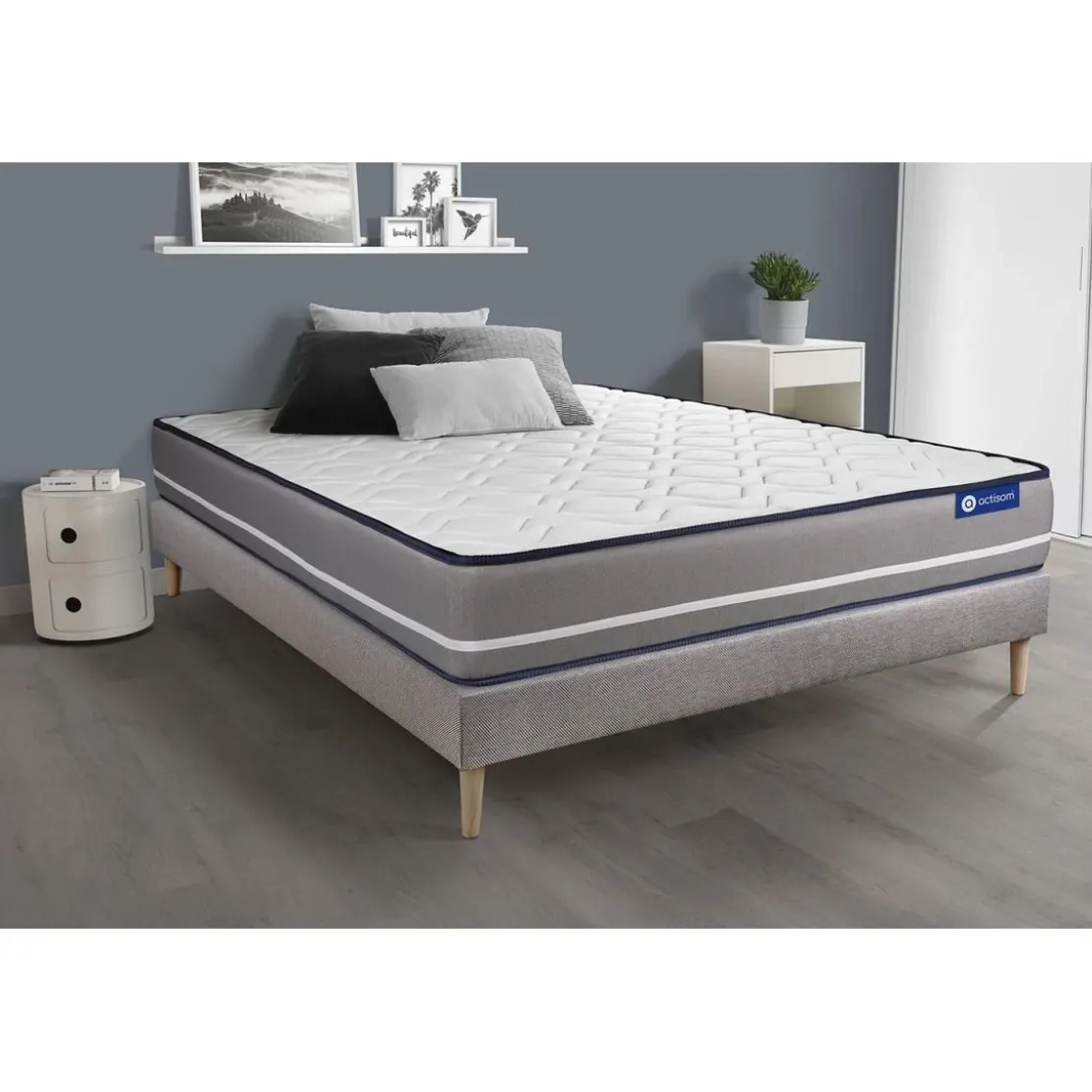 ACTISOMEnsemble matelas Ressorts ensaches ACTIFLEX PUR 3 zones de confort sommier KIT gris