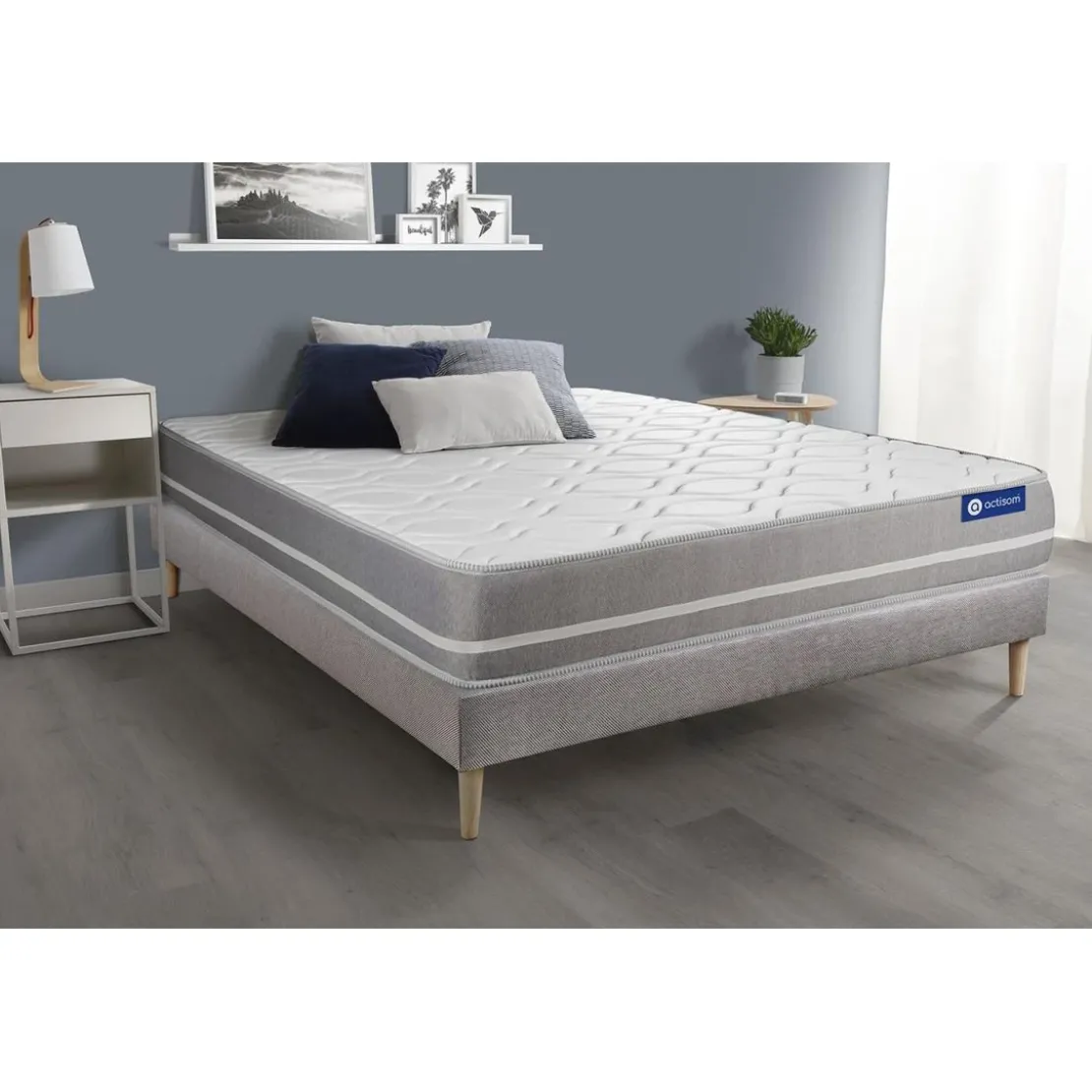 ACTISOMEnsemble matelas Ressorts ensaches ACTIFLEX TOUCH 3 zones de confort sommier KIT gris