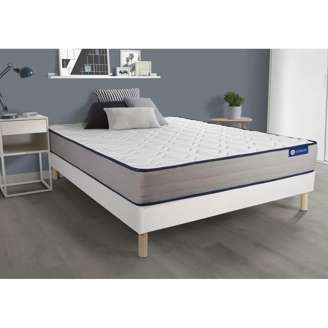 ACTISOMEnsemble matelas Ressorts ensaches et Memoire de forme ACTIFLEX FORM 5 zones de confortsommier KIT blanc