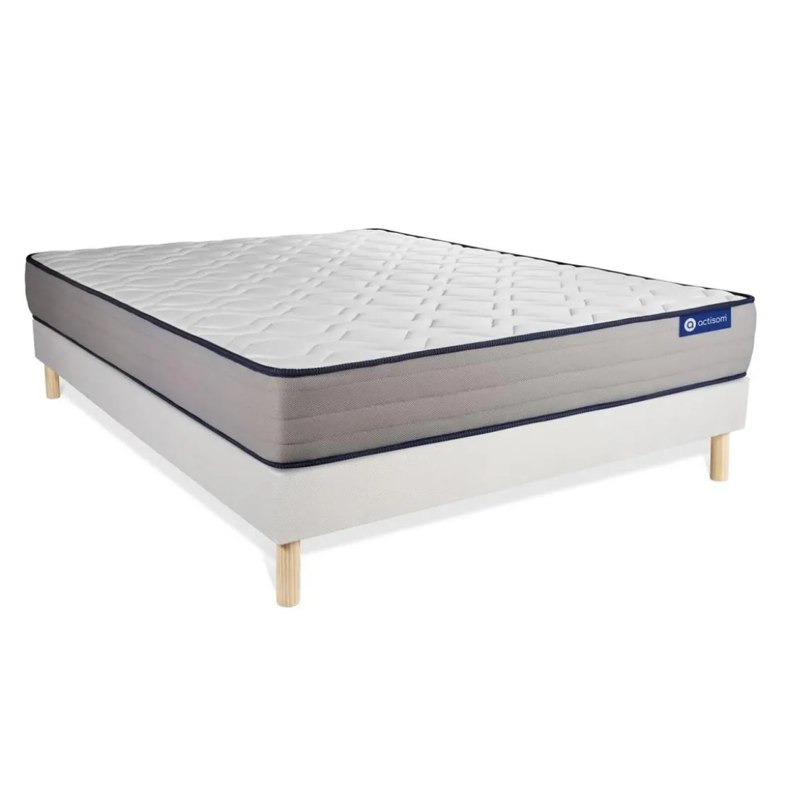 ACTISOMEnsemble matelas Ressorts ensaches et Memoire de forme ACTIFLEX FORM 5 zones de confortsommier KIT blanc