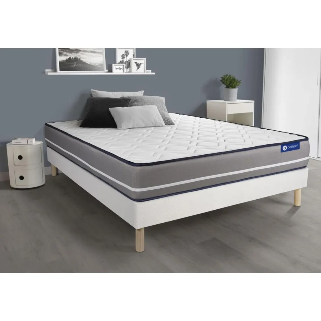 ACTISOMEnsemble matelas Ressorts ensaches ACTIFLEX PUR3 zones de confort sommier KIT blanc