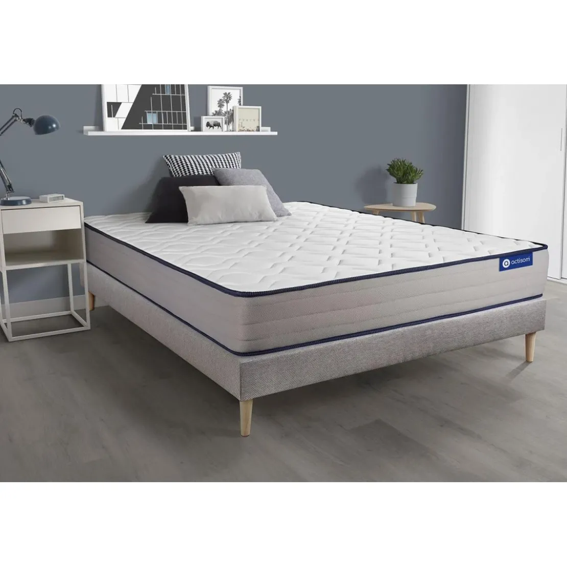 ACTISOMEnsemble matelas Ressorts ensaches et Memoire de forme ACTIFLEX FORM 5zones de confort sommier KIT gris