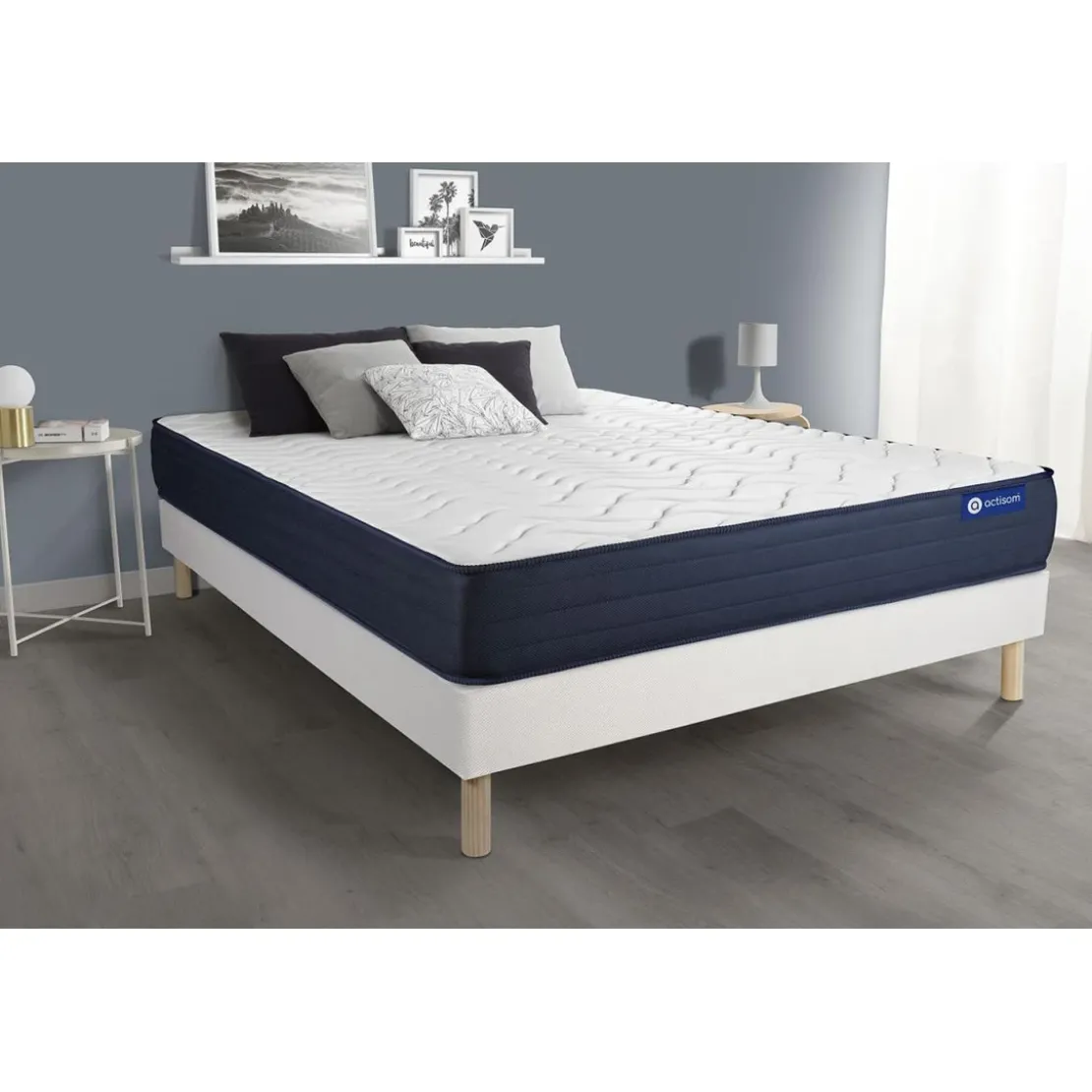ACTISOMEnsemble matelas sommier KIT blanc ACTIFLEX LIFE Ressorts ensaches et Memoire de forme 5 zones de confort
